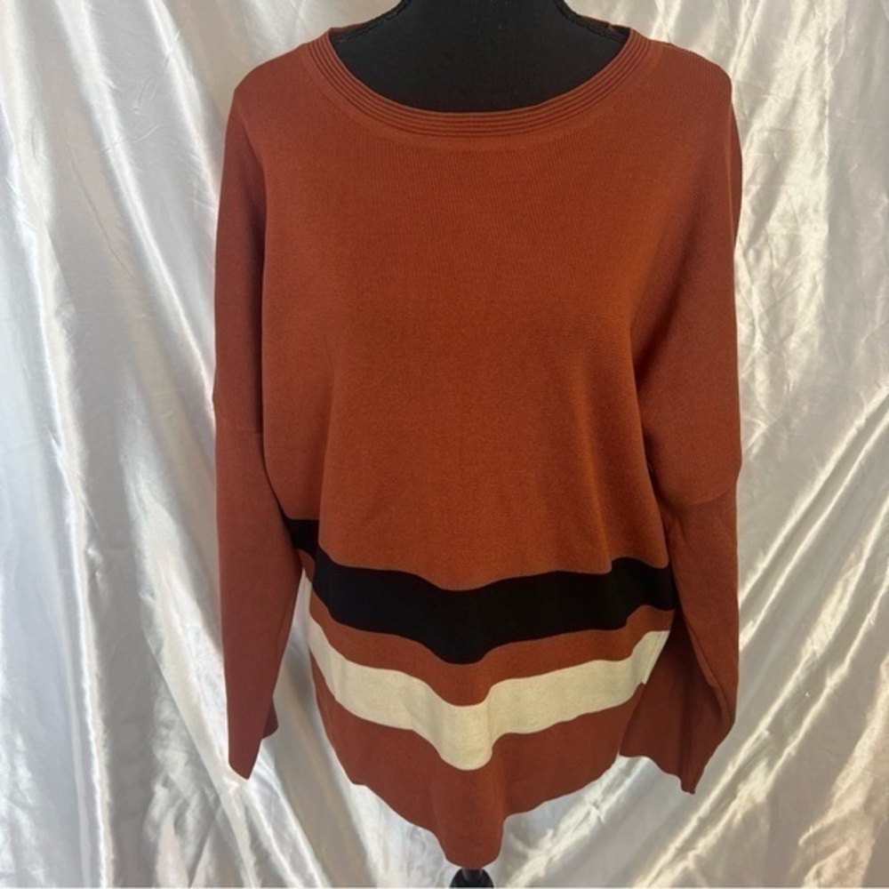Loose Fit Orange Stripe Long Sleeve Knit Top – Cozy, Stylish & Effortless - Picture 1 of 8
